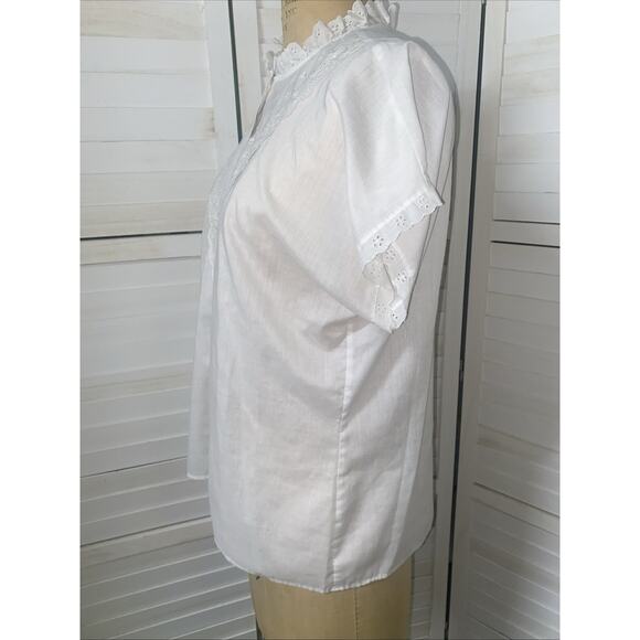 Vintage Blouse Sz Large White Eyelet Lace LADY ARROW 70s 80s COTTAGE Button Down - Picture 6 of 7
